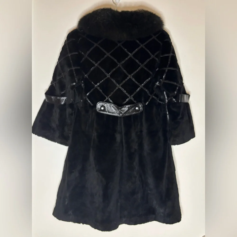 Rossi Black Rabbit Fur Coat – Fox Collar, Vintage Glam Statement size 40 - Picture 5 of 8